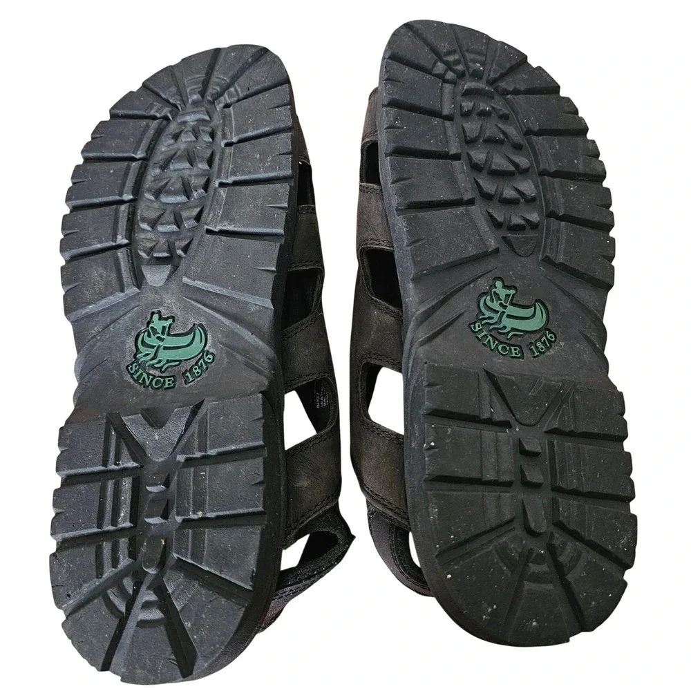 GH Bass Ithaca Mens‎ Leather Sandals Black Brown Fisherman Slingback Size 12M